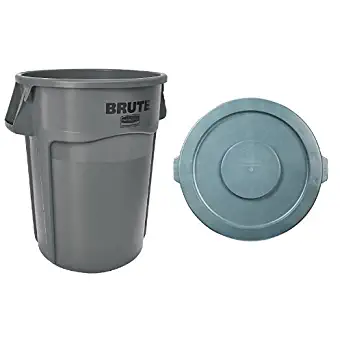 Rubbermaid Commercial Brute Trash Can WITH Matching Lid (Vented, 32 gallon, Gray, FG263200GRAY and FG263100GRAY)