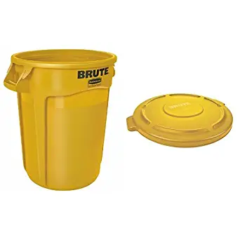 Rubbermaid Commercial BRUTE Trash Can, Vented, 32 Gallon, Yellow with Lid (FG263200YEL & FG263100YEL)