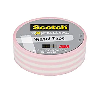 3M Scotch Expressions Washi Crafting Tape: 0.59 in. x 393 in. (Pastel Pink Stripe)