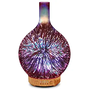 Rose Gold Essential Oil Diffuser 3D Glass Aromatherapy Ultrasonic Humidifier - 7 Color Changing LEDs, Waterless Auto-Off,Timer Setting, BPA Free for Home Hotel Yoga Leisure SPA Gift 100ml