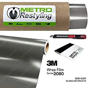 Metro Restyling 3M 2080 Gloss Car Wrap Vinyl Film W Felt Edge Squeegee Retractable Knife Blade Kit (5ft x 50ft, G201 Gloss Anthracite)