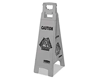 Rubbermaid 1867510CT Executive 4-Sided Multi-Lingual Caution Sign, Gray, 11 9/10 x 38, 6/Carton