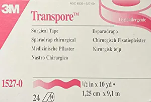 Part#3M-1527-0 3M Transpore Medical/Surgical Tape 1/2 Inch x 10 Yards (1.25 cm x 9.14 m) Clear, Porous, Plastic, Hypoallergenic, Water-Resistant - 1/Box of 24 Rolls