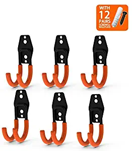 CoolYeah Steel Garage Storage Utility Double Hooks, Heavy Duty for Organizing Power Tools, Small J Hooks(Pack of 6, 4.7 × 1.9 × 2.5 inches)