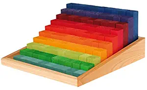 Grimm's Wooden Stepped Counting Blocks in Storage Tray - 100 Blocks from 1 cm to 10 cm High (2x2 Size)