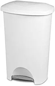 LavoHome Heavy Duty Sturdy 11 Gallon/42 L Capacity Step on Access Waste Basket Trash Can Recycle Bin with Lid Solid Color for Home Kitchen Office Janitorial Residential Industrial-White (1)