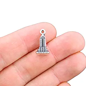 10 Empire State Building Charms Antique Silver Tone 3 Dimensional - SC1977