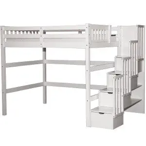 SCANICA Stairway Full Loft Bed with Storage White