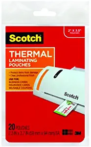 Scotch Thermal Laminating Pouches, 2.36 Inches x 3.74 Inches, 20 Pouches, 6 Pack (TP5851-20)