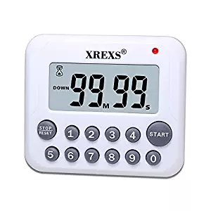 XREXS Digital Kitchen Timer Magnetic Countdown Up Cooking Timer Clock with Magnet Back and Clip, Loud Alarm, Large Display Minutes and Seconds Directly Input-White (2 Battery Included)