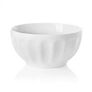 Sweese 1142 Porcelain Fluted Bowl - 26 Ounce for Cereal, Soup and Fruit - Set of 1, white