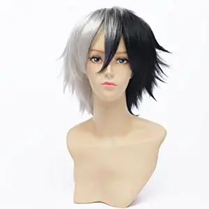 Black and White Wig | Qaccf Short Layered Cruella De ville Costume Mad Scientist Costume Wig (Whole Set)