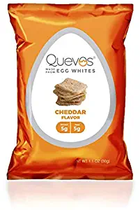 Quevos Cheddar - High Protein Egg White Chips - High Fiber Crunchy Snack Made with Avocado Oil - Gluten Free, Grain Free, and Guiltless (1.1 oz Bags - 12 Pack)