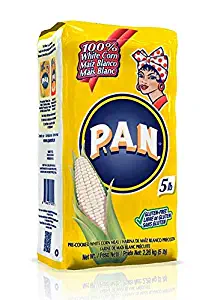 P.A.N. Harina PAN Blanca White Corn Meal Pre-cooked for Arepas, 2.27 kgs (5 lb) Grande