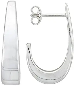 Sterling Silver Tapered J-shaped Post Earrings, 1 inch wide