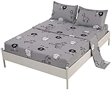 MAG Elephant Lion Giraffe Animal Bed Sheet 3PC Zoo Full Size Bedding Sheet Set with 1 Flat & 1 Fitted Sheet with 1 Pillow Cases, 12” Deep,for Kids,Boys and Girls