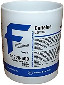 Fisher Scientific Caffeine Chemical Label Mug - 12oz Ceramic Cool Chemistry Coffee Mug! - Unique Design - Funny Gift for Coffee-Loving Nerds!