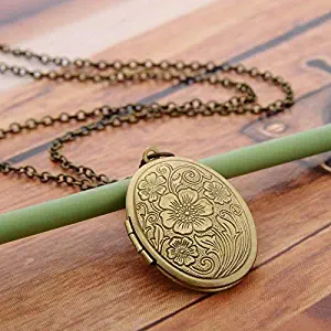 Xiaodou Vintage Engraved Flower Locket Picture Pendant Necklace for Women Girls