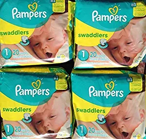 Pampers Swaddlers Diapers, Size 1, 20 Count Pack of 4 (Total of 80 Pampers)