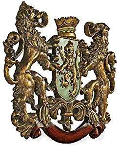 Design Toscano Heraldic Royal Lions Coat of Arms Medieval Decor Wall Sculpture, 30 Inch, Full Color
