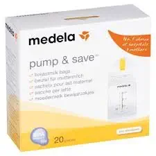 Medela Pump & Save Breast Milk Storage Bags, 20 Count Pack, Breastmilk Freezer Bags, Pour or Pump Directly into Bags with Included Easy Connect Adaptors, Made Without BPA