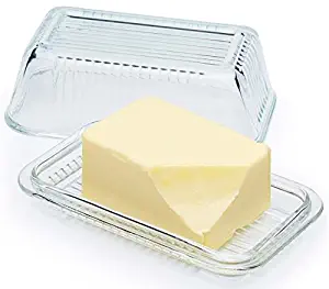 Circleware Farm Glass Butter Dish with Glass Lid, Multi-Purpose Preserving Serving Dessert Dish Tray, 6.75" x 4", Glassware for Cream Cheese, Cake, Salad, Candy, Foods & Best Selling Gift Ideas