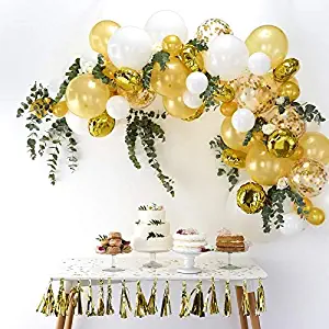 Eanjia Gold Balloons Garland Kit DIY 70pcs Latex Balloons Confetti Balloons Foil Balloons Combo / Arch Hooks Balloon Tape Glue Dot Beginner Use for Birthday Wedding Party Backdrop Venue Decor (Gold)