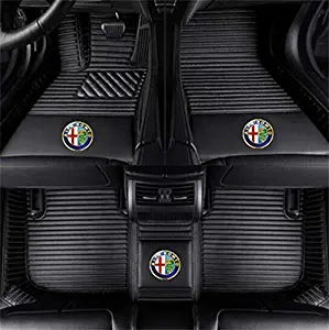 OO Car Mat Fit for Alfa Romeo Stelvio Giulia 2017 2018 2019 Luxury Leather Waterproof Floor mats Non-Toxic and Tasteless Logo Stripe