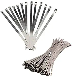 BestTong 100PCS 14 Inches Stainless Steel Zip Ties Exhaust Wrap, Metal Locking Wrap Ties Straps Header Wrap Exhaust Wrapping
