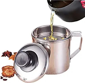 Cooking Oil Fat Separator And Bacon Grease Container Can With Fat Strainer |1.2 Quart Or 5 Cups| Perfect For Straining And Storing Grease,Stainless Steel Grease Filter Keeper