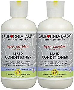 California Baby Super Sensitive Hair Conditioner | No Fragrance | Deep Conditioning and Soft Detangling Hair Care for Infants, Newborns and Toddlers | Leave In and Rinse Out | 2 Pack