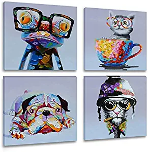 Inzlove Animal Canvas Wall Art Print Oil Painting Frog Pictures Cartoon Pet Portrait Artwork for Kids Room Decor