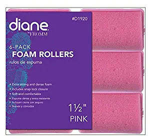 Diane Foam Rollers, Pink, 1 1/2", 6/bag, Won't hurt your hair, Satin, Hair rollers and curl, Dense foam, Snap closure