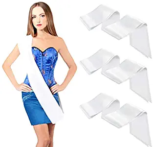 PAMASE 3 Packs Quality White Blank Party Pageant Stain Sash, DIY Plain Silk Sashes Party Accessory for Wedding Hen Party Birthday, Slogan Blessing Funny Creativity