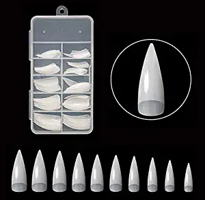 AORAEM Stiletto Nail Tips Shape Natural Half Cover False Nails 10 Sizes 100pcs with Box For DIY Nail Art And Nail Salons (natural)