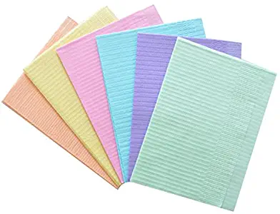 125 PC Premium Disposable 2-Ply w/Poly Patient Bibs 13"x18", Soft and Fluid Resistant, 6 Attractive Colors (WHITE)