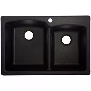 Franke Ellipse 33" Dual Mount Granite Offset Double Bowl Kitchen Sink, Onyx