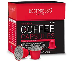 Bestpresso Coffee for Nespresso Original Machine 120 pods Certified Genuine Espresso Colombia Blend Pods Compatible with Nespresso Original 60 Days Satisfaction Guarantee