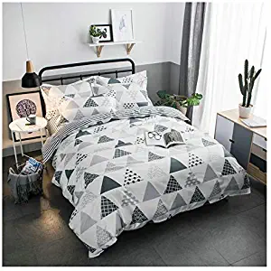 KFZ Triangle Stripes Printed Duvet Cover Set Queen Size Soft White Bedding Set [3PCs with One 80" x 90" Duvet Cover, Two Pillow Cases. No Comforter] Geometric Patterned, Quality Microfiber, Kids Safe