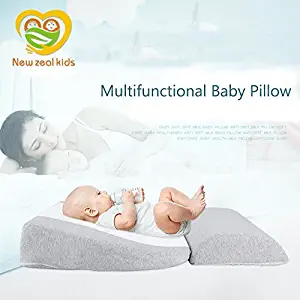 Newzealkids Baby Wedge Pillow, Infant Sleep Wedge for Crib, Newborn Acid Reflux/Spit Milk Reducer,High-Density Sponge Pillow,15-Degree Incline Makes Baby Sleep Better(Grey)