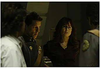 Lee 'Apollo', Admiral William Adama, President Laura Roslin, and Gaius Baltar in Lab - Battlestar Galactica 8x10 Photograph - HQ - BSG