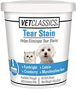 Vet Classics Tear Stain for Dogs & Cats, Helps Eliminate Tear Stains from Eyes & Prevents New Stains with Cranberry, Lutein, Eyebright, Oregon Grape Root