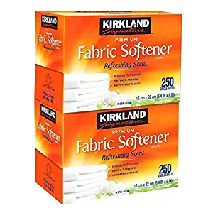 Kirkland Signature Premium Fabric Softener Sheets, Refreshing Scent 250 CT (Pack of 2)