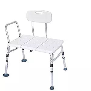 HEALTHLINE Tub Transfer Bench, Lightweight Medical Bath and Shower Chair with Back, Non-Slip Seat, Transfer Bench for Elderly and Disabled, Medical Bath Shower Chair, Adjustable Height, White