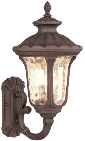 Livex Lighting 7652-58 Oxford 1 Light Imperial Bronze Cast Aluminum Wall Lantern with Light Amber Water Glass