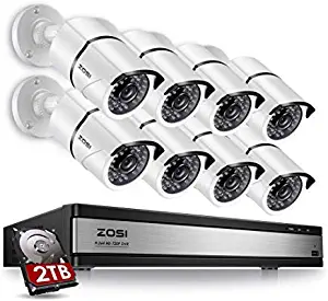 ZOSI 720p 16 Channel 8 Camera Security System,16 Channel Full HD DVR Recorder with 8 x 1280TVL(720p) Bullet Camera Outdoor/Indoor,Motion Detection and Remote Access Easily,2TB Hard Drive Installed