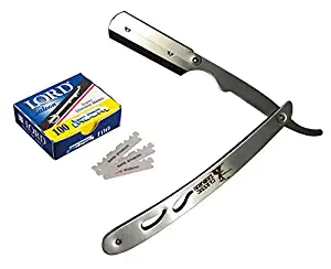 Classic Samurai CS-102 Stainless Steel Professional Barber Straight Edge Razor with 100 Count Single Edge Razor Blades