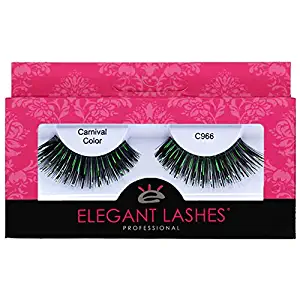 Elegant Lashes C966 Premium Color False Eyelashes (Thick Black False Eyelashes with Green Metallic Mix) Halloween St Patrick's Day Dance Rave Costume