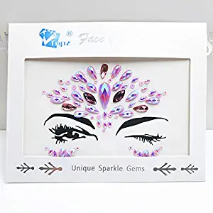 face Jewels Festival Stick on forhead Women Mermaid Blue face gems Glitter Rhinestone Face Jewels Eyes face Body Temporary Tattoos for EDM Music Festival (neon pink-s056)