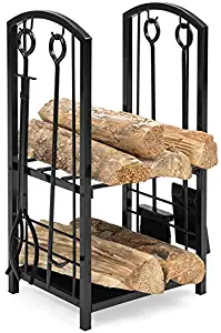 Best Choice Products 5-Piece Wrought Iron Firewood Log Storage Rack Holder Tools Set for Fireplace, Stove w/Hook, Broom, Shovel, Tongs